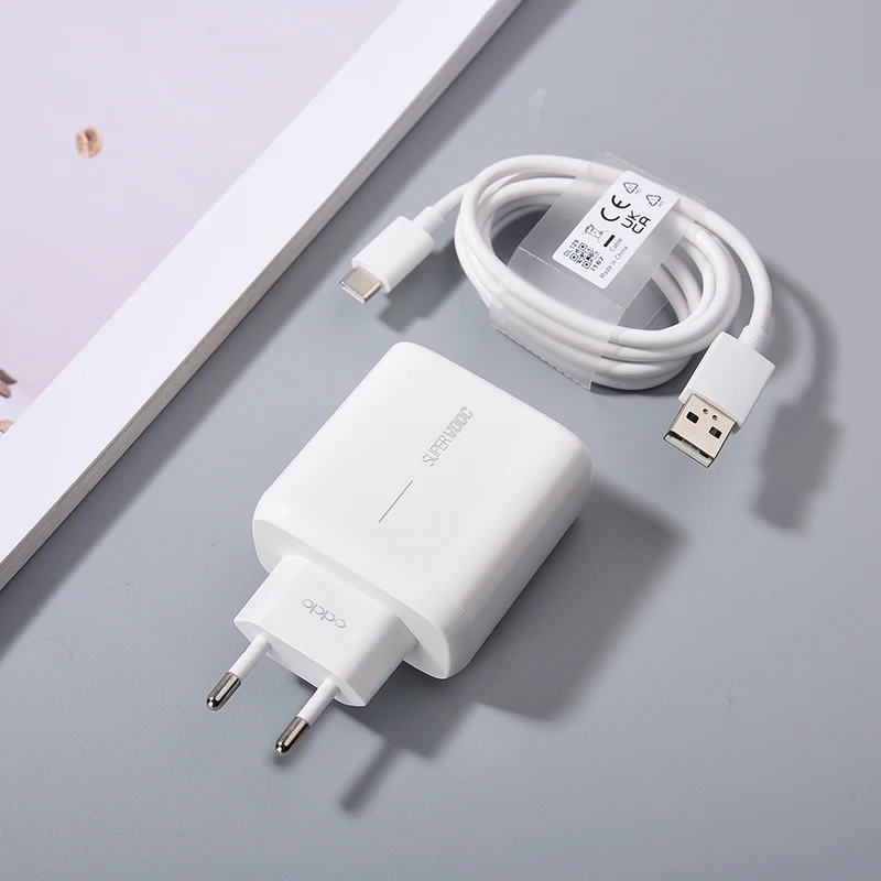 Original 65W OPPO Supervooc Charger EU Fast Charging Adapter For OPPO Reno 5 6 7 Pro Find X9 X8 X7 X6 X3 Pro K9 K10 Type-C Cable