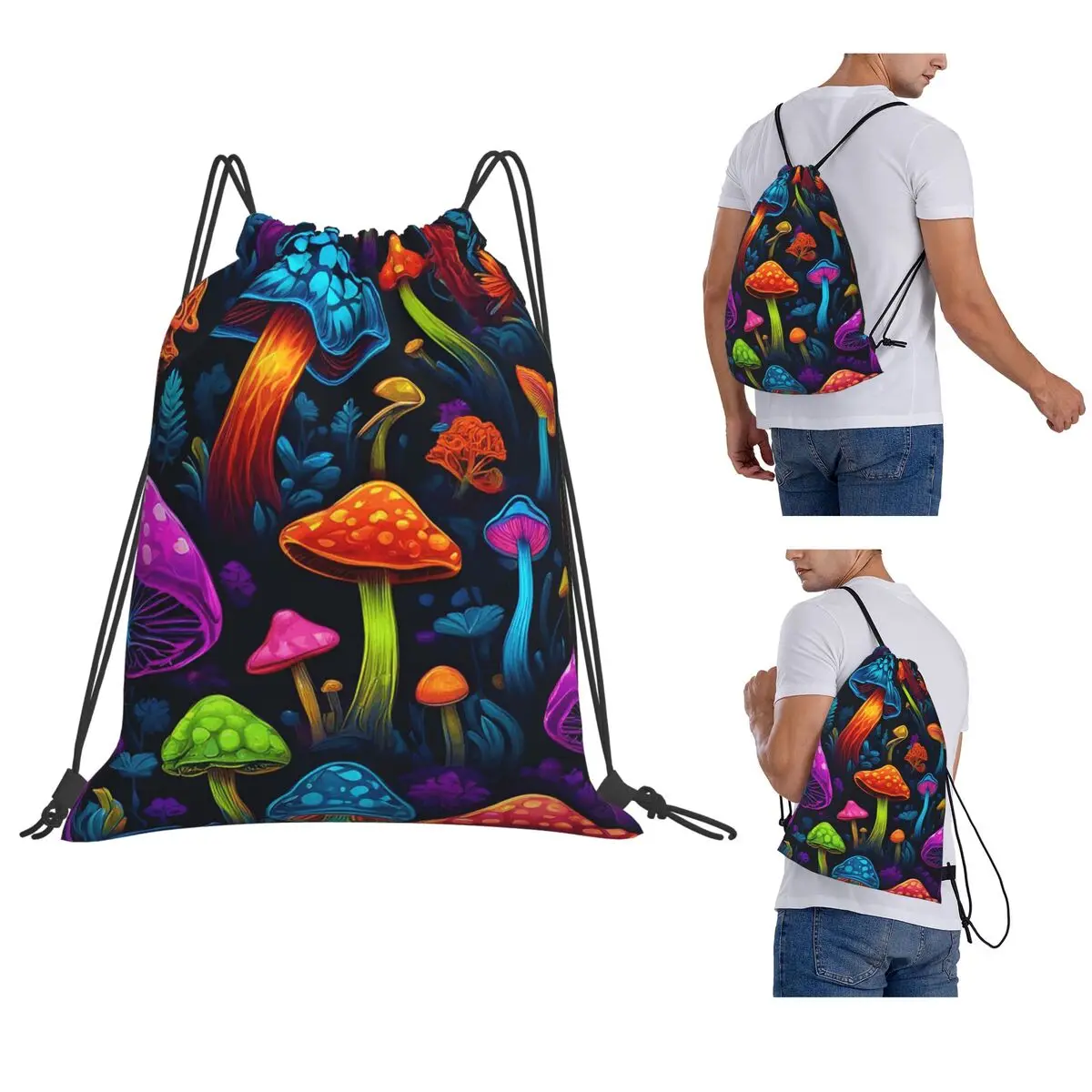 Psychedelic Magic Mushrooms Print Lava Backpacks Multi-function Drawstring Bags Storage Bag Book Bags for Travel Students