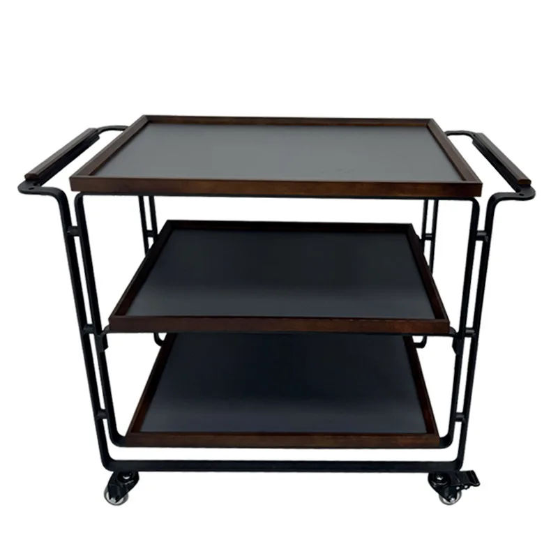 

Tang Car Stainless Steel Cart Wood Surface Mobile Furnace Cooking Food Delivery Cart Commercial Hotel Restaurant Catering Cart