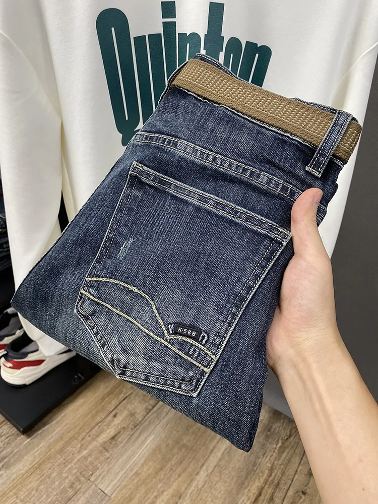 

Микро свободные мужские джинсы с маленькими штанинами, осень 2021, новые модные универсальные уличные эластичные брюки с вышивкой