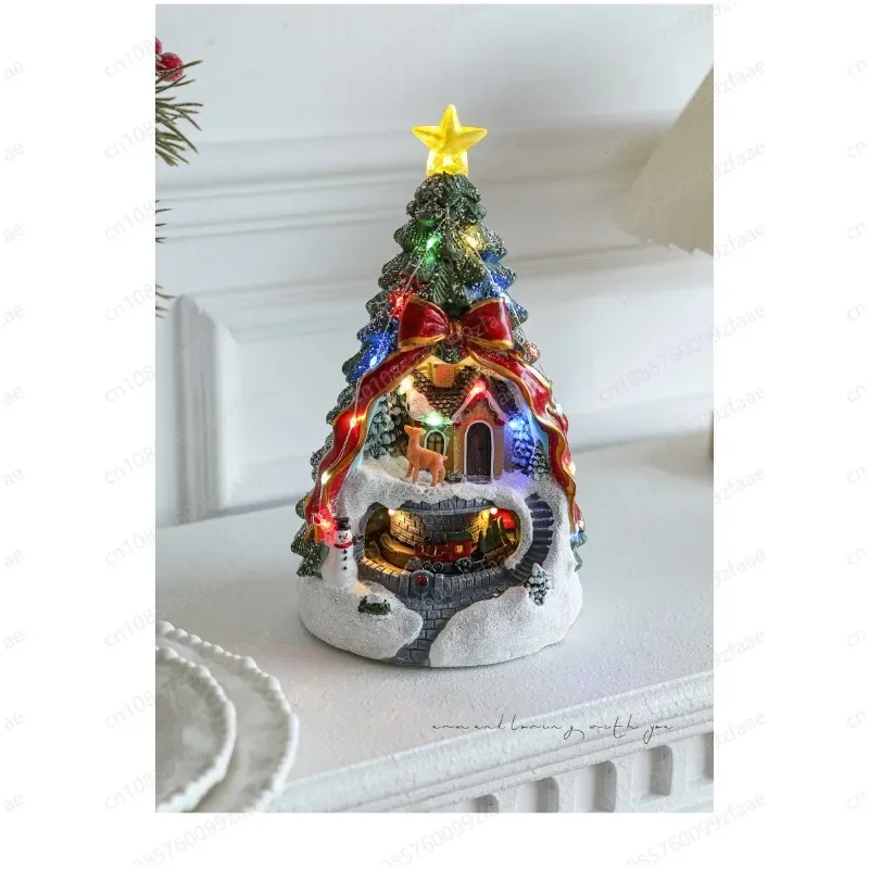 maison-de-noel-couleur-resine-train-rotatif-boite-a-musique-lumineuse
