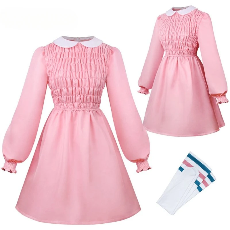 

Stranger Cos Things 11 Cosplay Anime Costume For Women Pink Dress Outfits Fantasia Halloween Carnival Party Suit