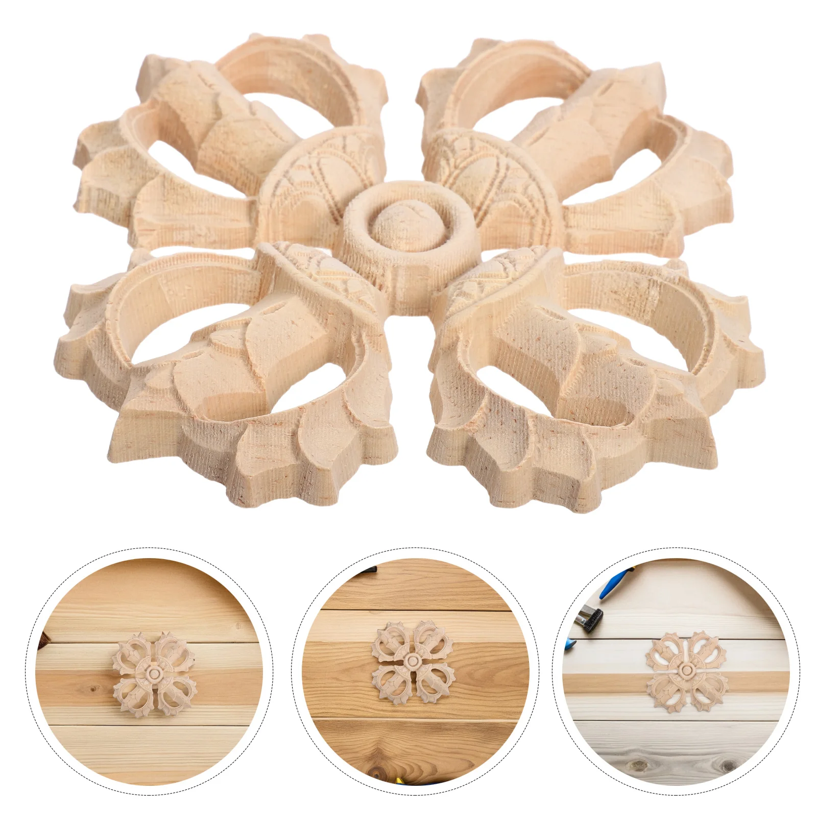 

6Pcs Wood Furniture Appliques Carved Corners Unpainted Decorative Onlays for Cabinets Bed Frames Wall Mirrors Wooden Appliques