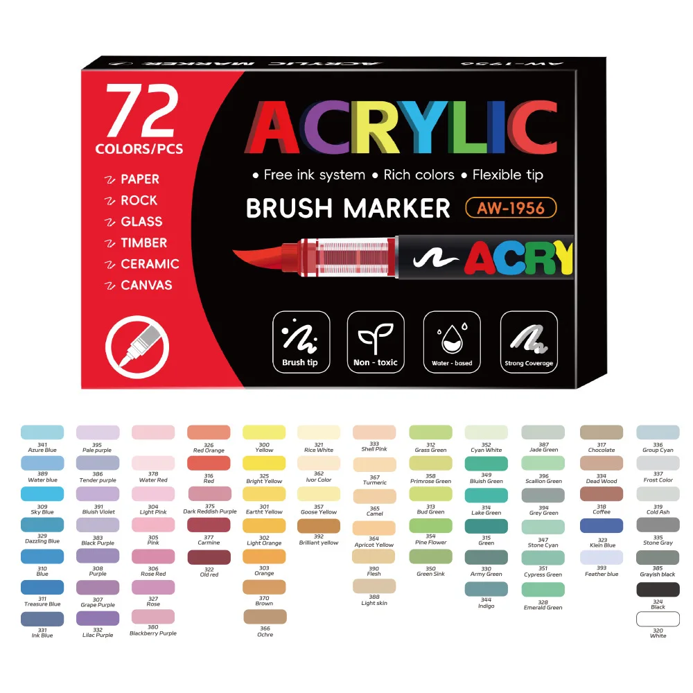 12-366 kleuren acrylverf pen marker penseelpunt verf automatisch inktcontrolesysteem marker voor rotsschildering hout kerstcadeau