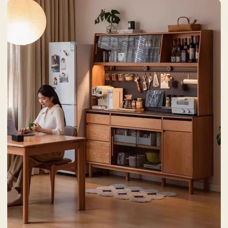 

Customizable rock slab dining side cabinet against the wall Solid wood tea storage Simple storage cabinet