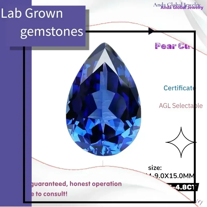 

M-M-Lab Grown Sapphire Pear Cut Royal Blue Color AAA+Clarity Gems for Jewelry Setting&Custom Design Selectable AGL Certificate-