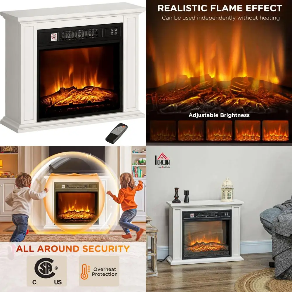 Chimenea eléctrica con repisa, calentador de 1400 W, llamas de troncos realistas, ajustes de calor ajustables, inserto de chimenea envolvente