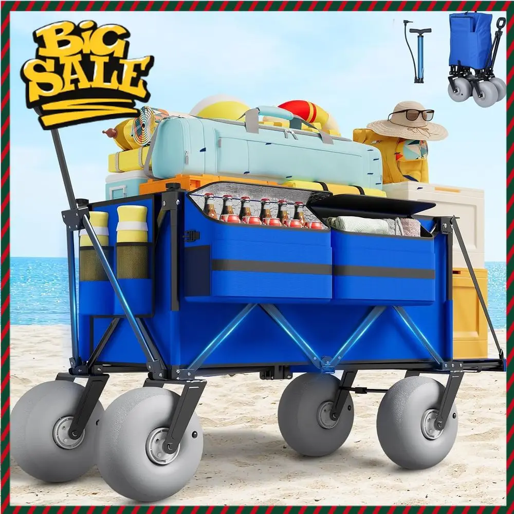 

BestsellerHeavy-Duty Collapsible Beach Cart with 9 All-Terrain Tires for 450lbs Load Capacity - Ideal for Outdoor, Camping, and