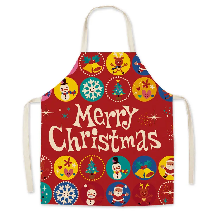 Christmas Linen Printed Apron Kitchen Cooking BBQ Bib Home Decor Stain Resistant Accessories New Year Holiday Gift