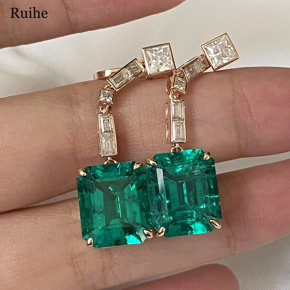 

Ruihe Custom Design 14k Yellow Solid Gold Earrings Lab Grown Emerald for Fashion Jewelry