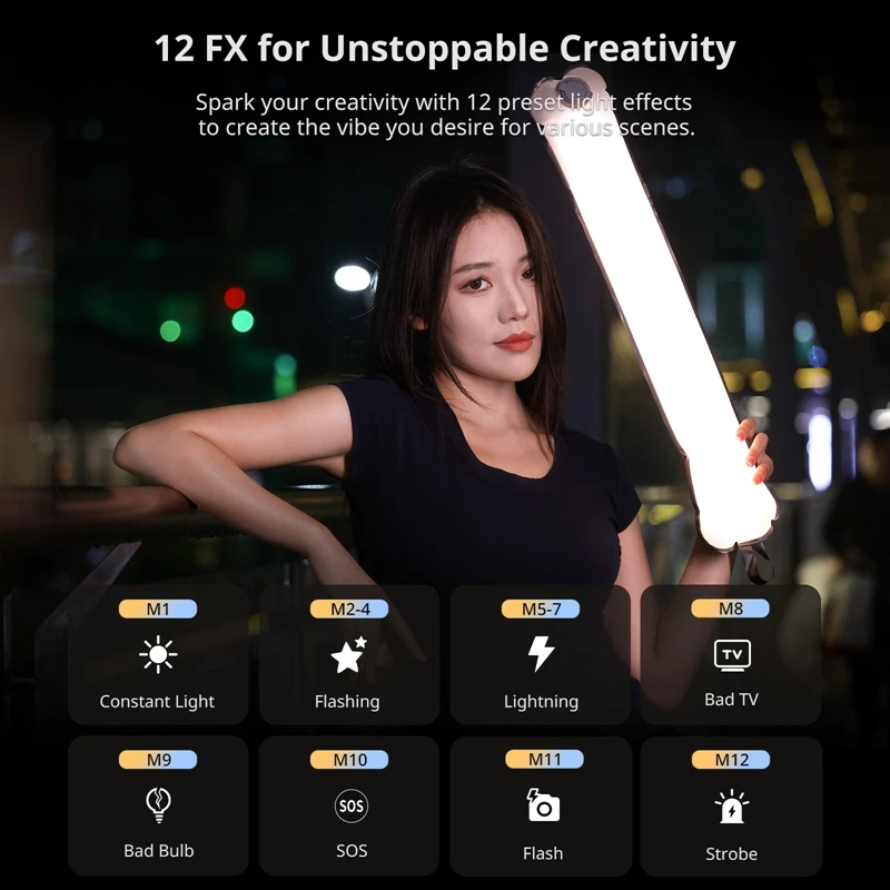 Ulanzi Portable Air Tube Light, luz de preenchimento magnético para fotografia exterior e interior, 12W, Bi-color, 2700K-6500K, UA12