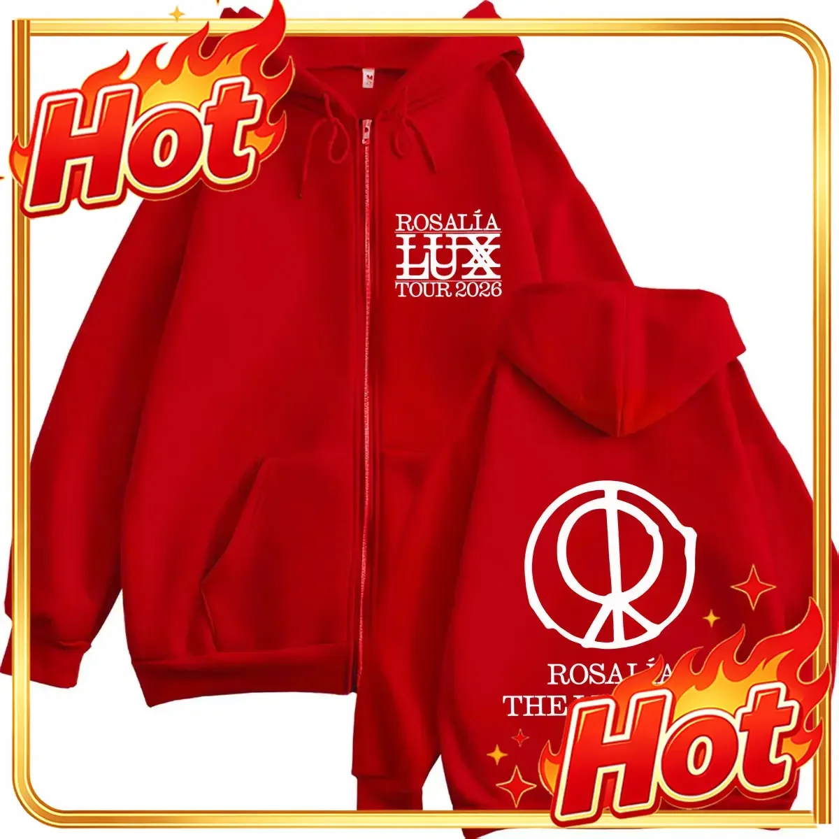 Singer Rosalia Lux Album 2026 Tour Print Zipper Hoodie Men Women Hip-hop Sweatshirts Loose Oversized Hip-hop Zip Up Jacket Coat