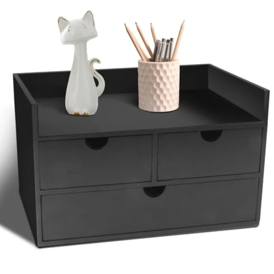 

Bamboo Desk Organizer 3 Drawer with Shelf, Countertop Organizer Makeup Storage Drawer Tabletop Storage Organization Box Home Of