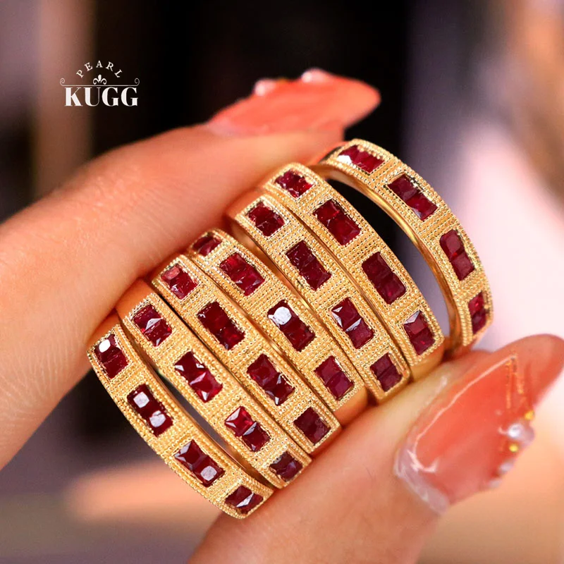 

Кольцо KUGG из 100% 18-каратного желтого золота в винтажном стиле с натуральным рубином, коктейльное кольцо для женщин, подарок на годовщину, ювелирное изделие с высококачественным драгоценным камнем