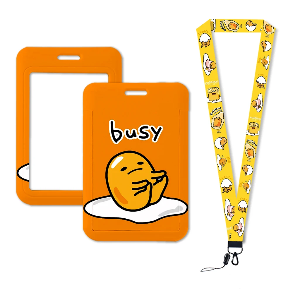 W Sanrio ID Card Holder Gudetama Lanyards Business Neck Strap Retractable Clip Credit Card Case Keychain Badge Holder