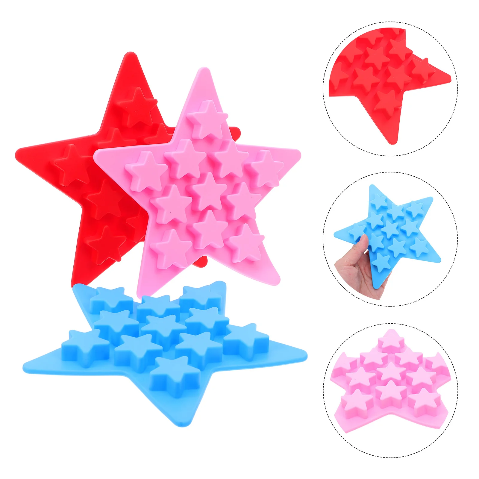 

3pcs Star Shape Ice Cube Tray Reusable Silicone Mold For Smoothies Cocktails Beverages Easy Release Freezer Tray For Gummies