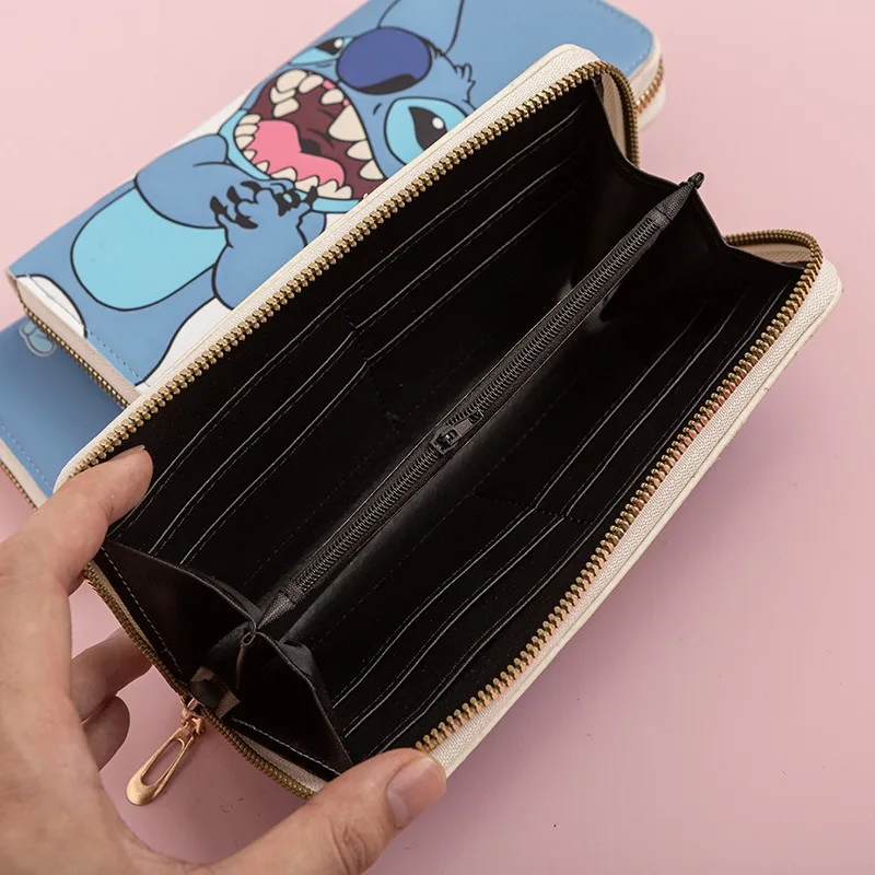 Cartera larga con estampado de dibujos animados de Disney Stitch, monedero para estudiantes, bolsa de almacenamiento de gran capacidad con compartimento, nuevo