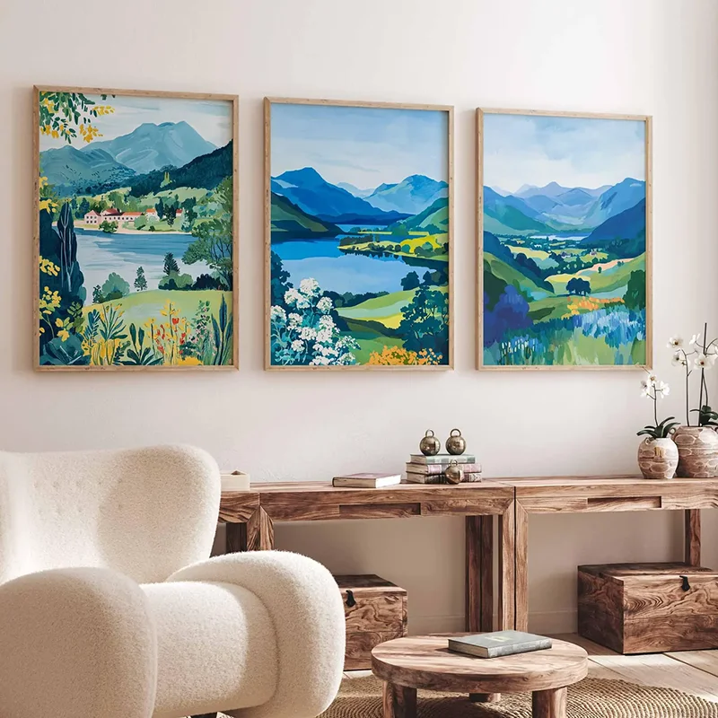 3PCS frameless decorative art print,3PCS Lake District Travel Posters  Lake District Wall Art  Lake District Landscape Prints