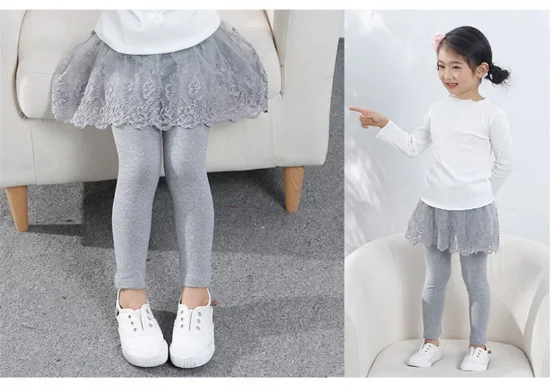 Kinderleggings für Babymädchen, Niedliche Spitzen-Prinzessinnen-Leggings mit Rock, Frühling Herbst Einfarbige Baumwoll-Kinderhosen – Detail 10