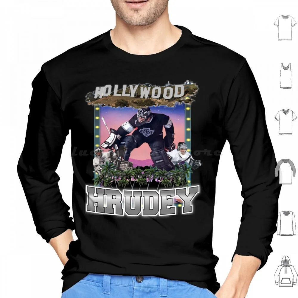 Hollywood Hrudey Hoodie cotton Long Sleeve Hollywood Hockey Goalie Retro Throwback 80s 90s Flow Star Tinsel Town Los Angeles