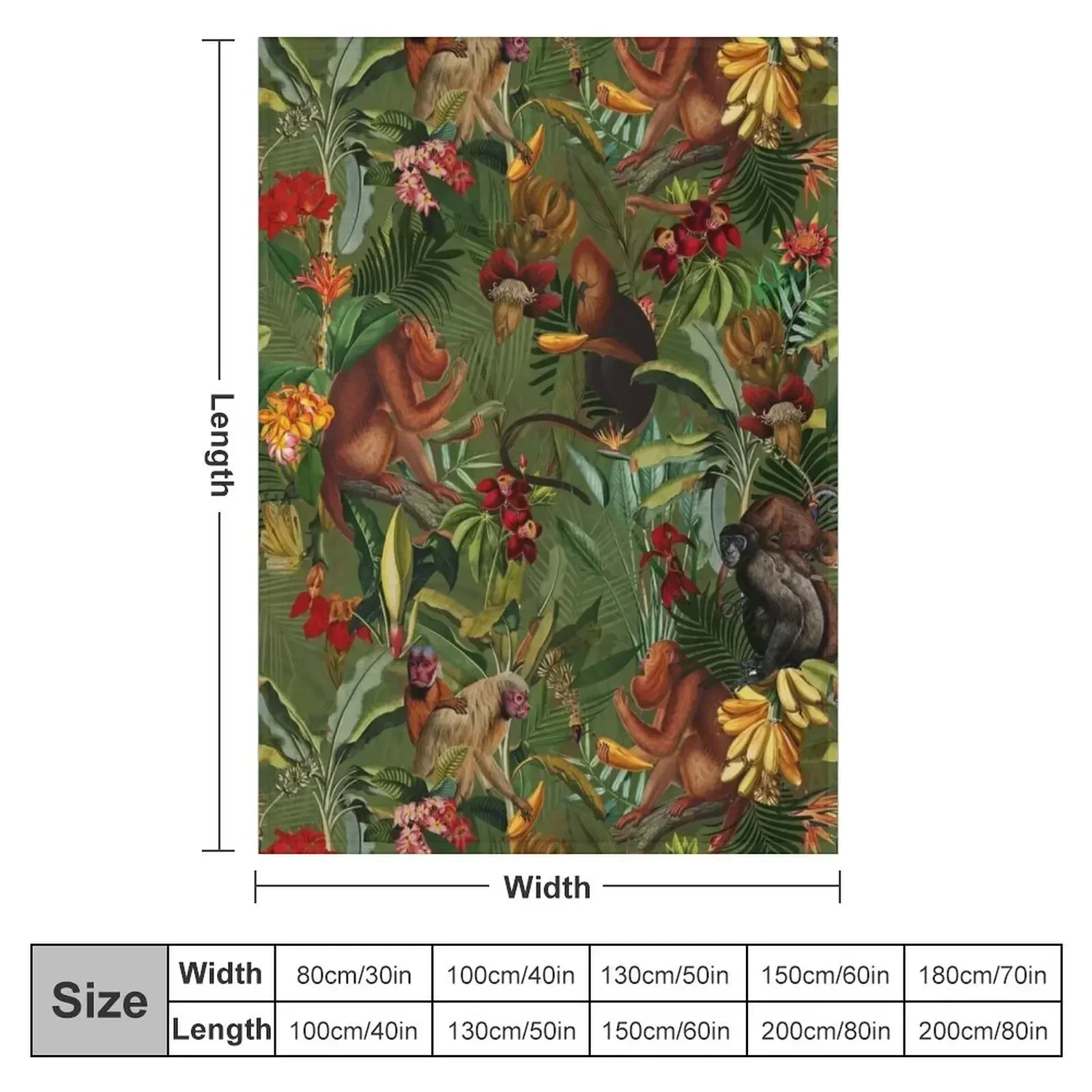 Tropical monkey jungle pattern - dark green Throw Blanket Picnic Decorative Beds Travel Hairy Hair Blankets