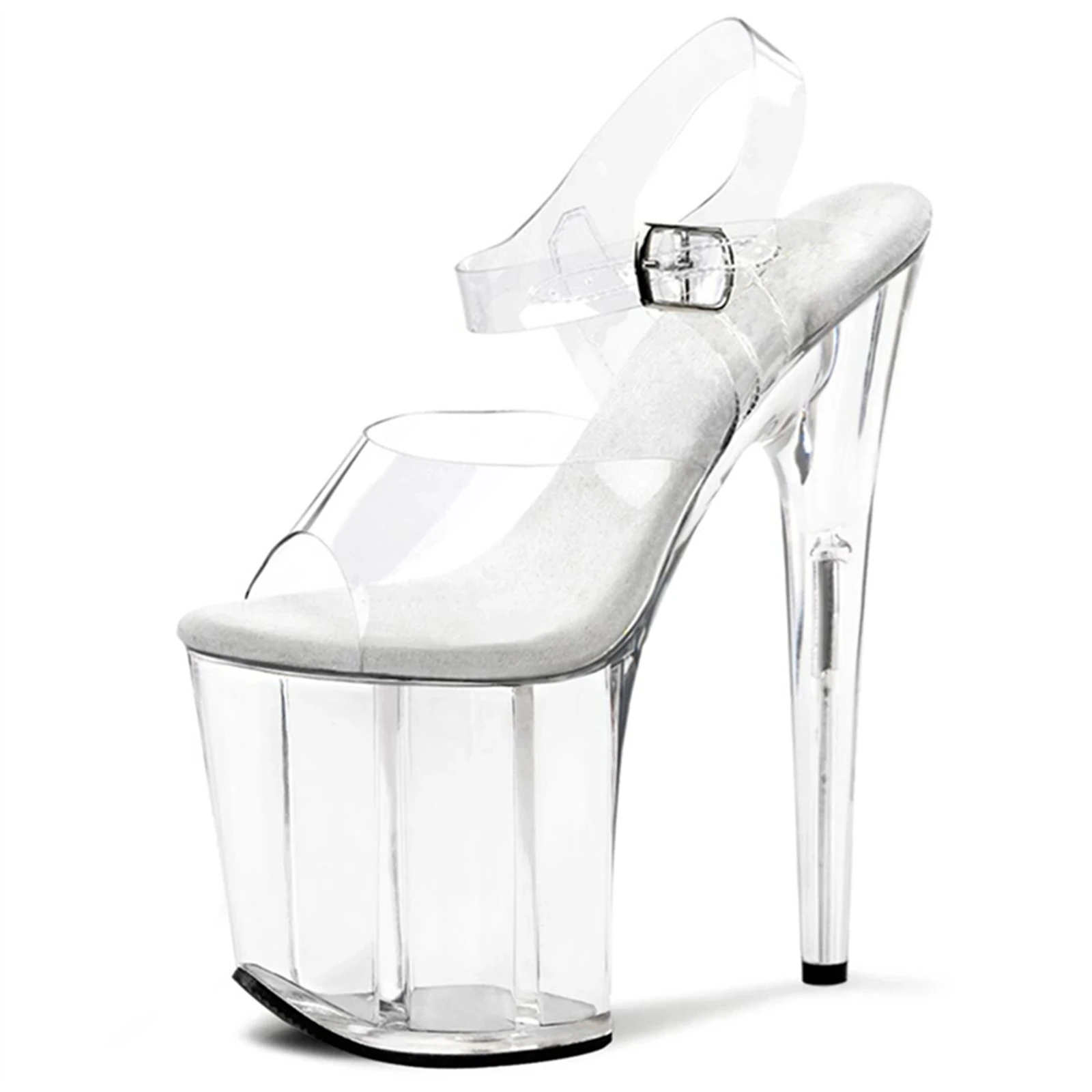 

Women's Crystal Clear High Heel Sandals 20CM Ultra Thin Stiletto | Transparent T-Strap Buckle Stage Performance Party Shoes