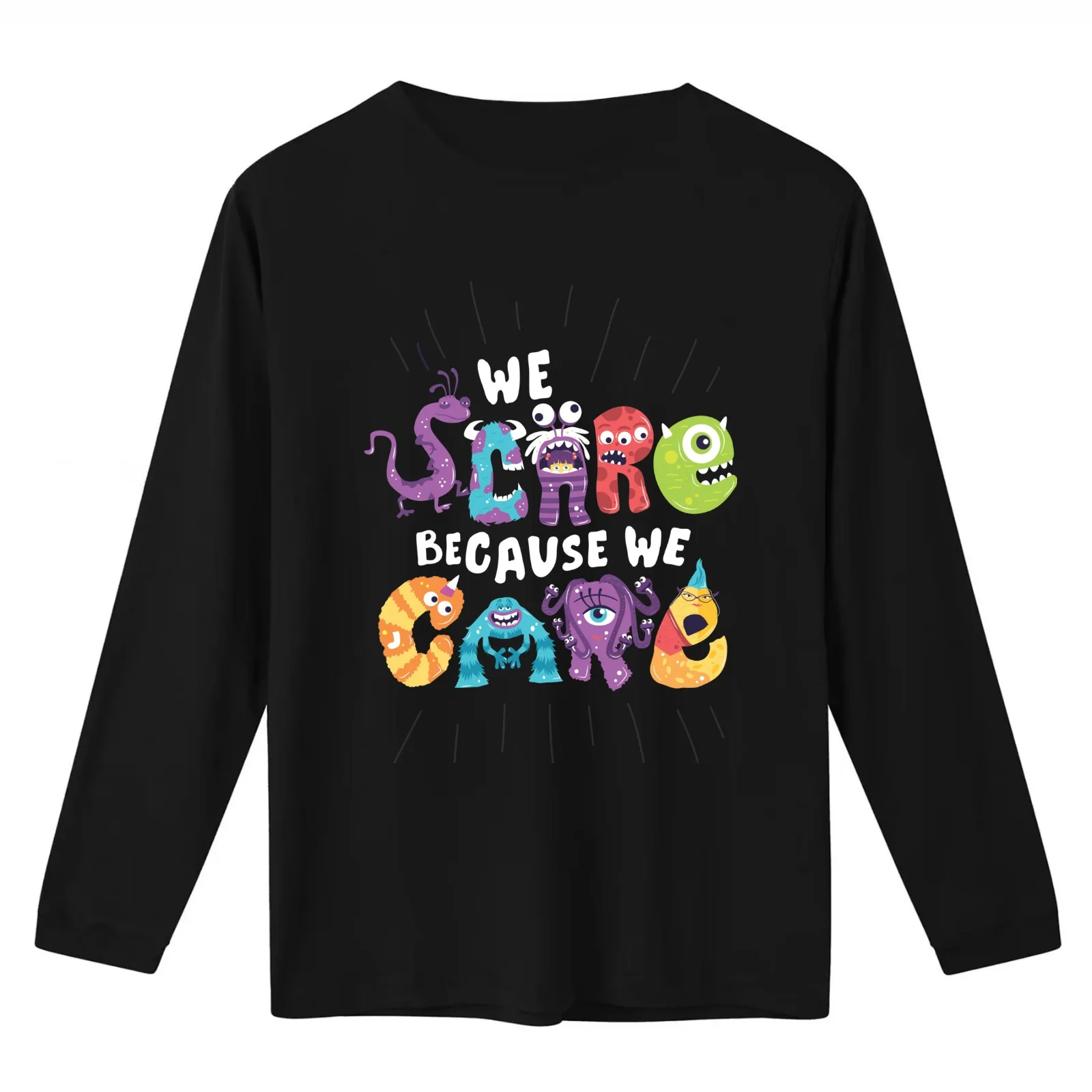 We Scare Because We Care T-Shirt Summer Casual Cotton Tee Oversized Streetwear Tops Vintage Graphic Print Unisex Men Women