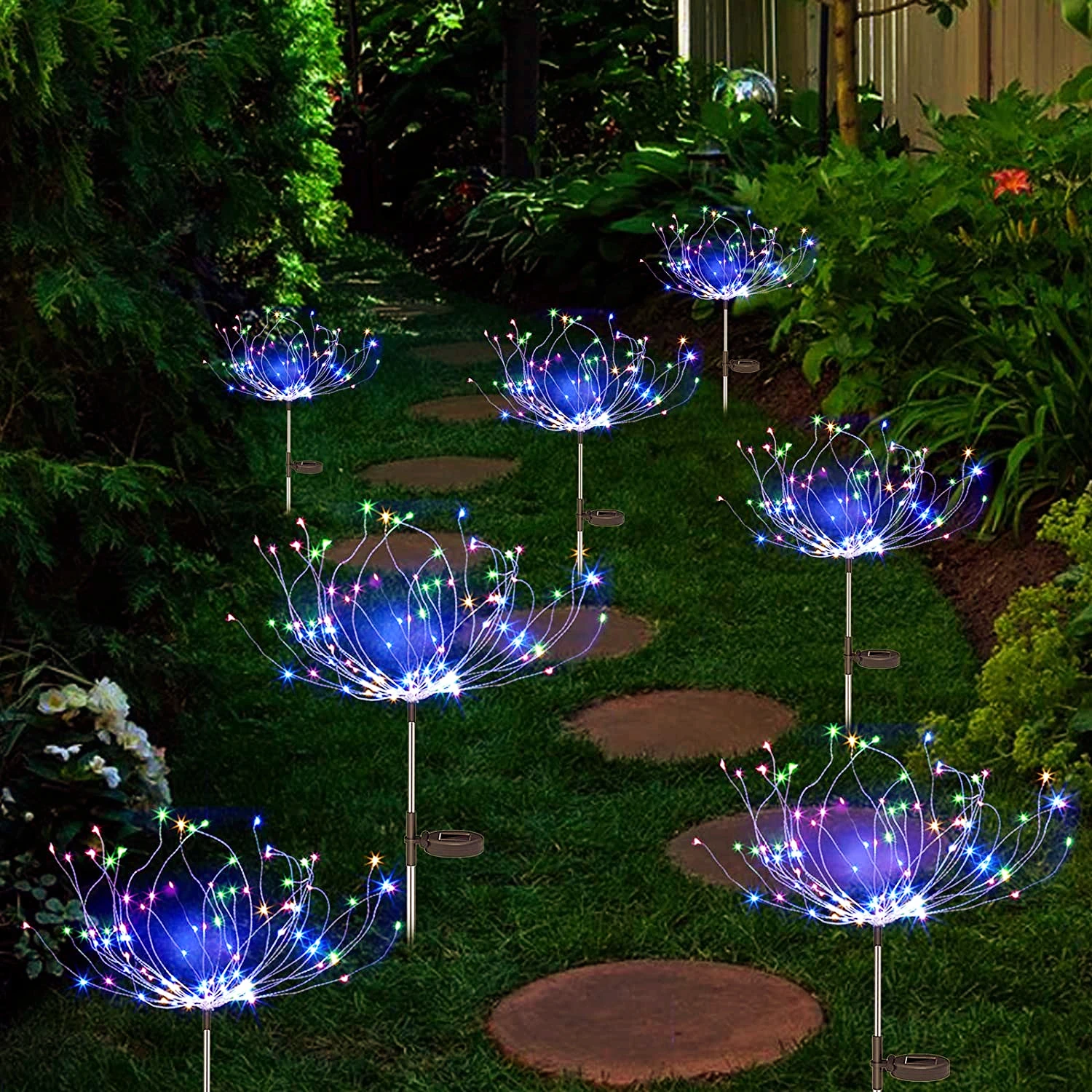 Solar Firework LED Lights Outdoor Lawn Lamp Grass Dandelion Flash Lamps Holiday Decor Floodlight Street Garden Light 90-150 LED