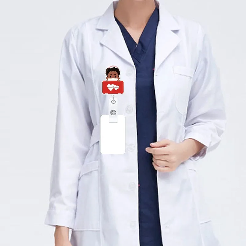 Girl Doctor Nurse Working Permit Clip 360° Rotation Retractable Badge Reel ID Tag Holder Clips Businese Pass Card Accessories