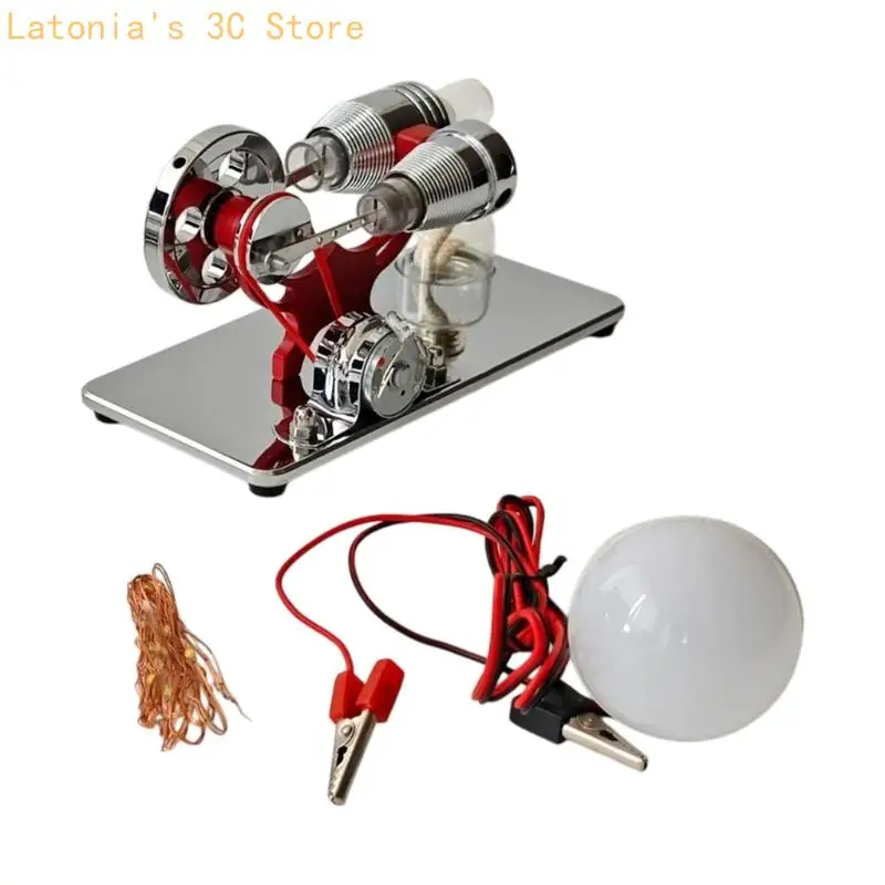 Stirling Motor Modell Metall Material DIY Helle LED Für Physik Unterricht Und Dekoration X3UB – Detail 2