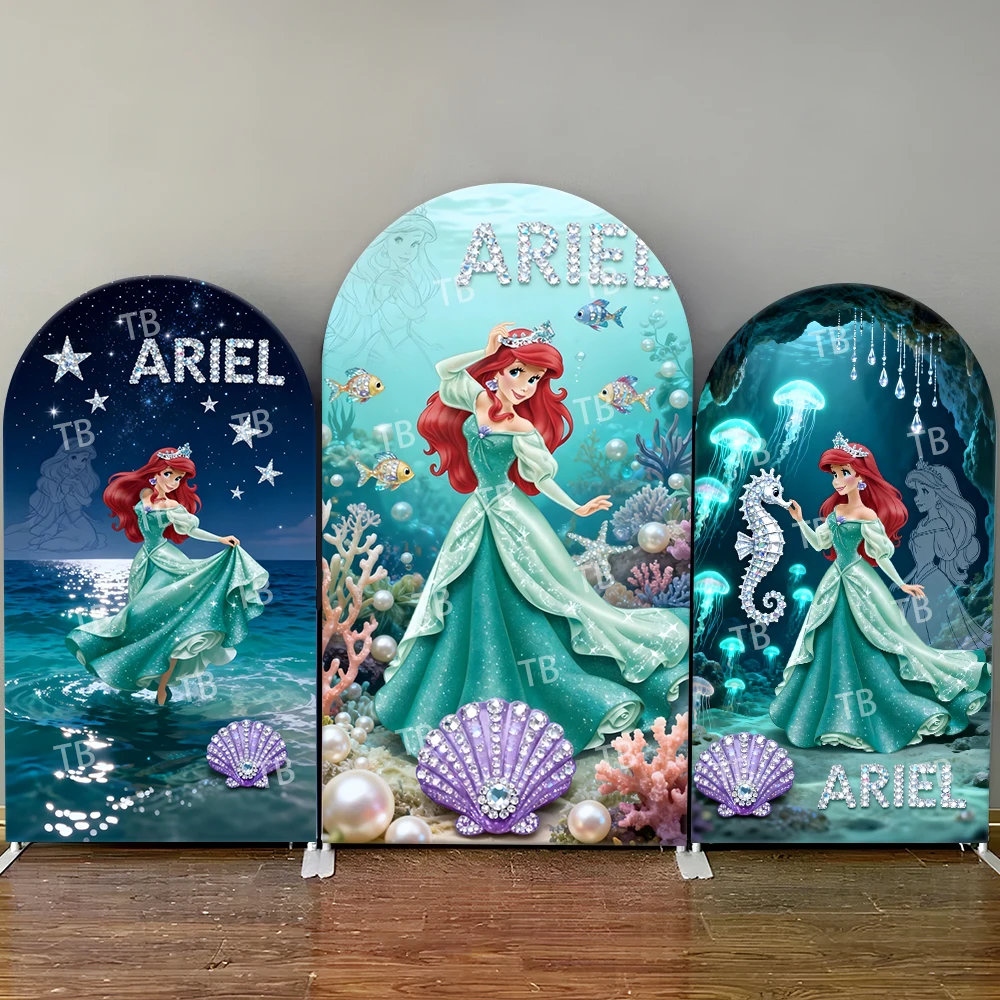 

The Little Mermaid Gown & Seashell Arch Backdrop Cover Kids Party Decoration Photo Booth Props & Festive Background Supplies