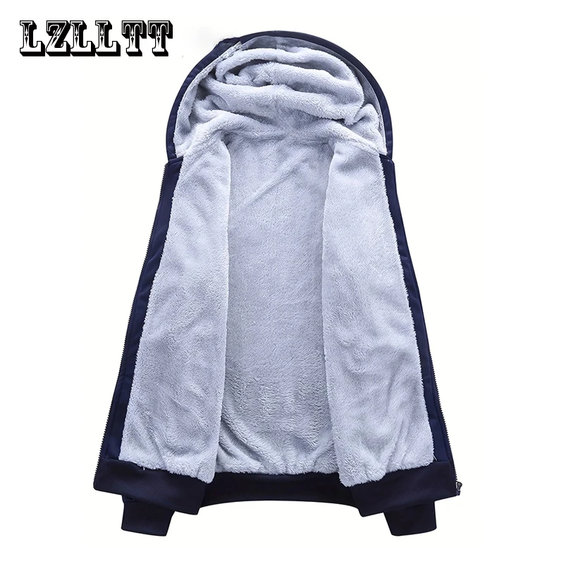 6XL Fleece Men Winter Set Fashion Casual Tracksuit Thick Sweatshirt+Pants Sportswear Suit Men Winter Warm Hooded Outerwear Suit