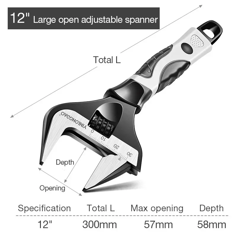 Large Opening Spanner Universal Spanner Adjustable Wrench CR-V Steel Mechanical Workshop Hand Repair Tools Car Bicycle Wrench