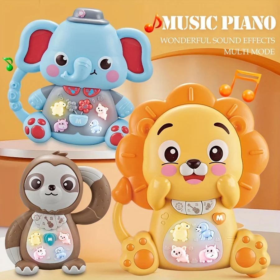 Teclado eletrônico de animais de desenho animado, piano de música de iluminação, comutação de efeito de som multimodo, brinquedos educativos de aprendizagem precoce de quebra-cabeça