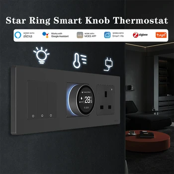 Inteligentny termostat Tuya ZigBee z pokrętłem, seria Star Ring, regulator temperatury, kompatybilny z bojlerami wodnymi i ogrzewaniem elektrycznym, kompatybilny z Alexą i Google.