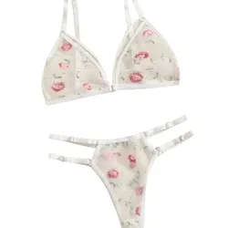 Soutien-gorge sexy en dentelle transparente imbibée pour femme, sous-vêtements féminins, soutien-gorge sans support en acier, broderie florale, 2 pièces