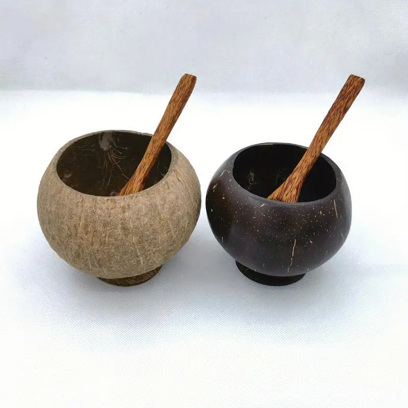 3PCS/SET Country Style Coconut Shell Straw Spoon Cup Set Summer Home Cold Drink Tableware Photo Props