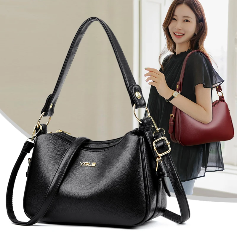 Women Fashion Handbag High Quality Soft Leather Underarm Bag Large Capacity Female Shoulder Messenger Bag Solid Color Tote Bags