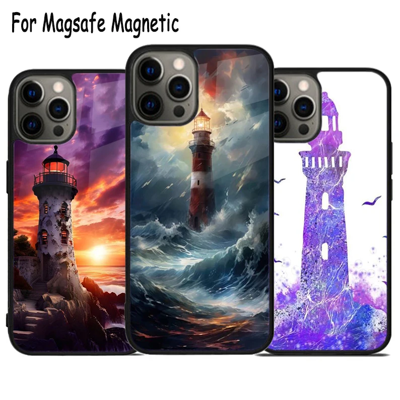 Cool Lighthouse Art Wireless Charge Magsafe Phone Case For iPhone 15 16 14 13 11 12 Pro Max Plus Magnetic Bumper Cover