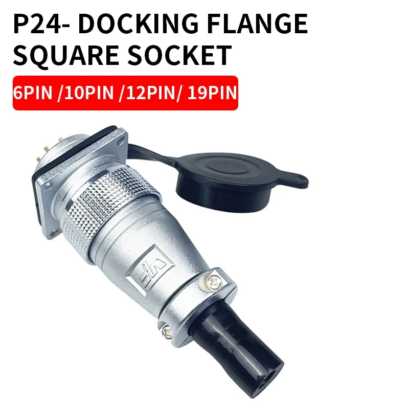 

P24 aviation plug socket PLS24 6pin 10 pin 12pins 19P male female docking square flange industrial connector