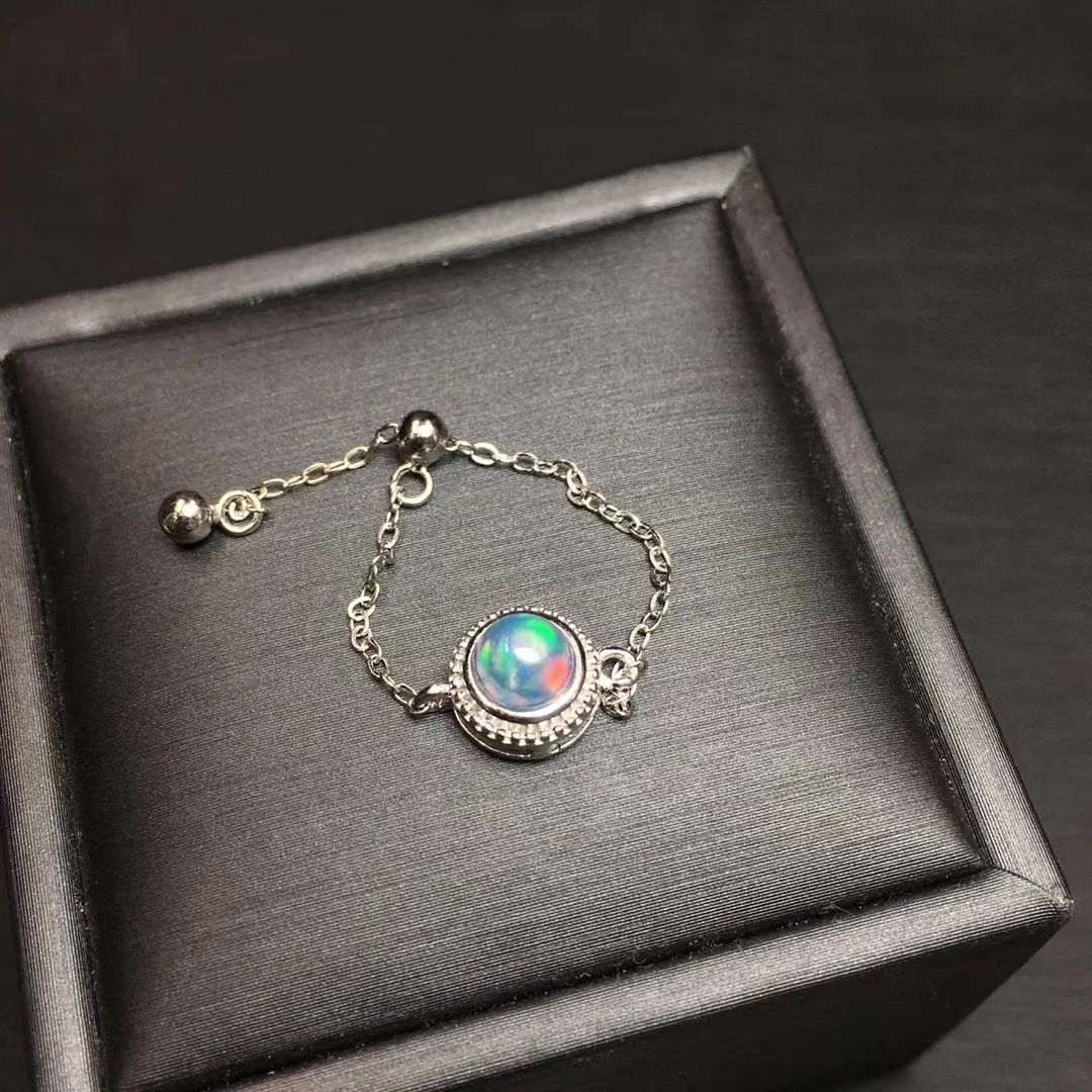 

1 Pc Fengbaowu Natural Colorful Opal Ring Resizable 925 Sterling Silver Round Cabochon Reiki Healing Stone Fashion Jewelry Gift
