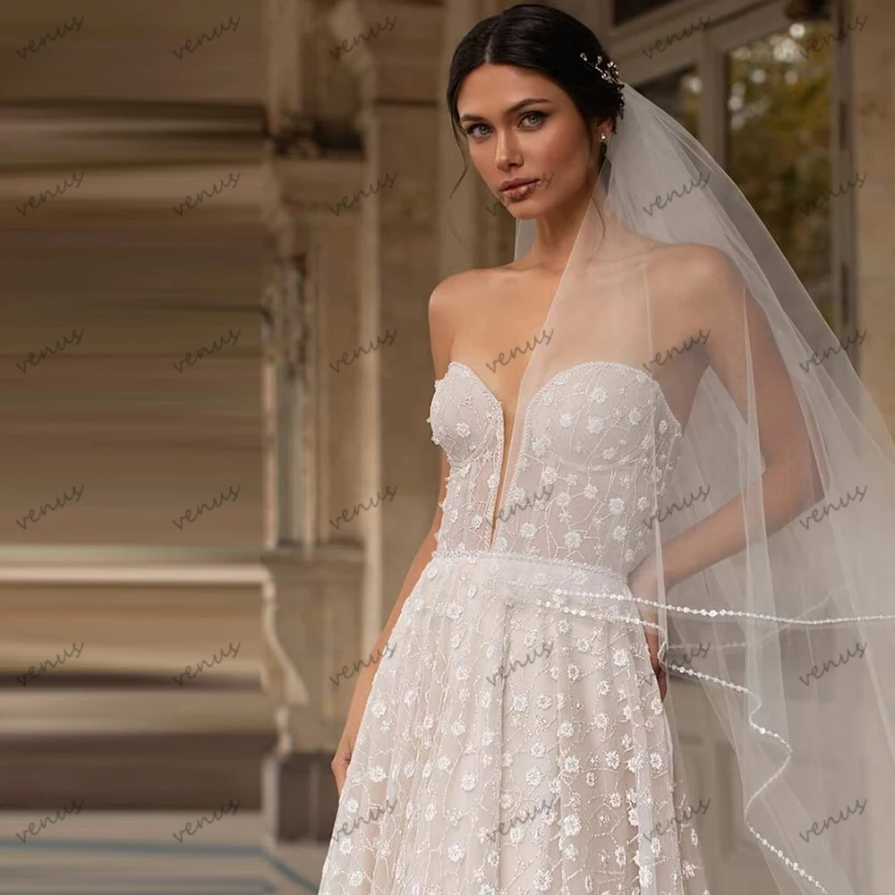 Vintage Wedding Dresses A Line Tulle Tiered Bridal Gowns Lace Appliques Sexy Strapless Backless Vestidos De Novia Customized