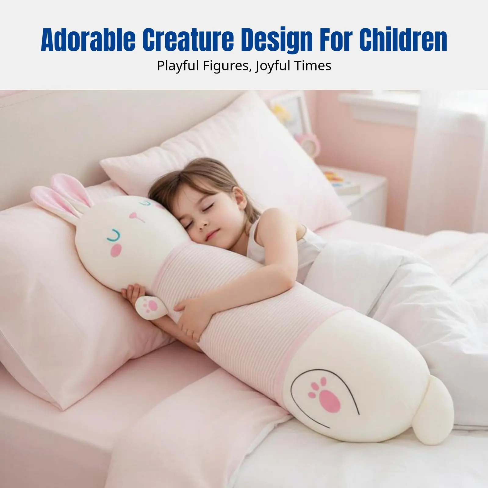 

Children's Hug Pillow, Calming Plush Pillow, High-Quality Girls' Leg Pillow, Cartoon Hare Design, Removable Cover, Laundry Bag