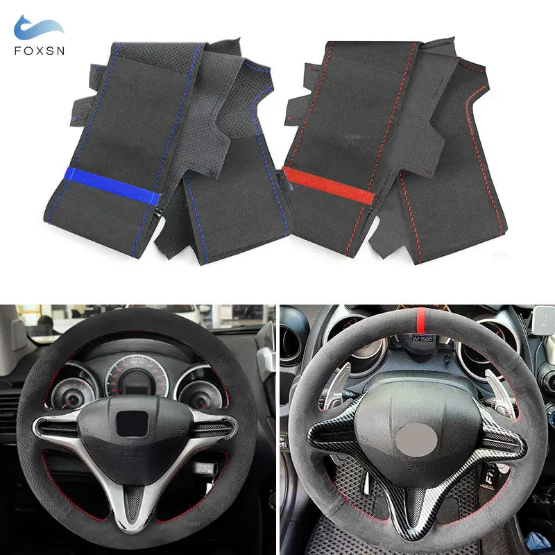 

For Honda Fit Jazz City 2009-2013 Insight 2010-2014 Car Interior Steering Wheel Suede Perforated Leather Cover Trim Accessories