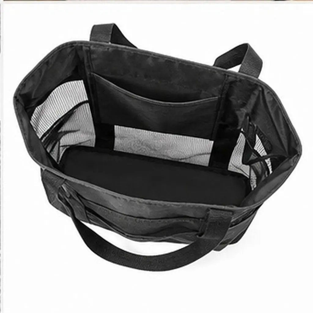 Portable Black Travel Mesh Insulated Cooler Bag Large Capacity Lightweight Handle for Camping Picnic Beach Outdoor Food Storage