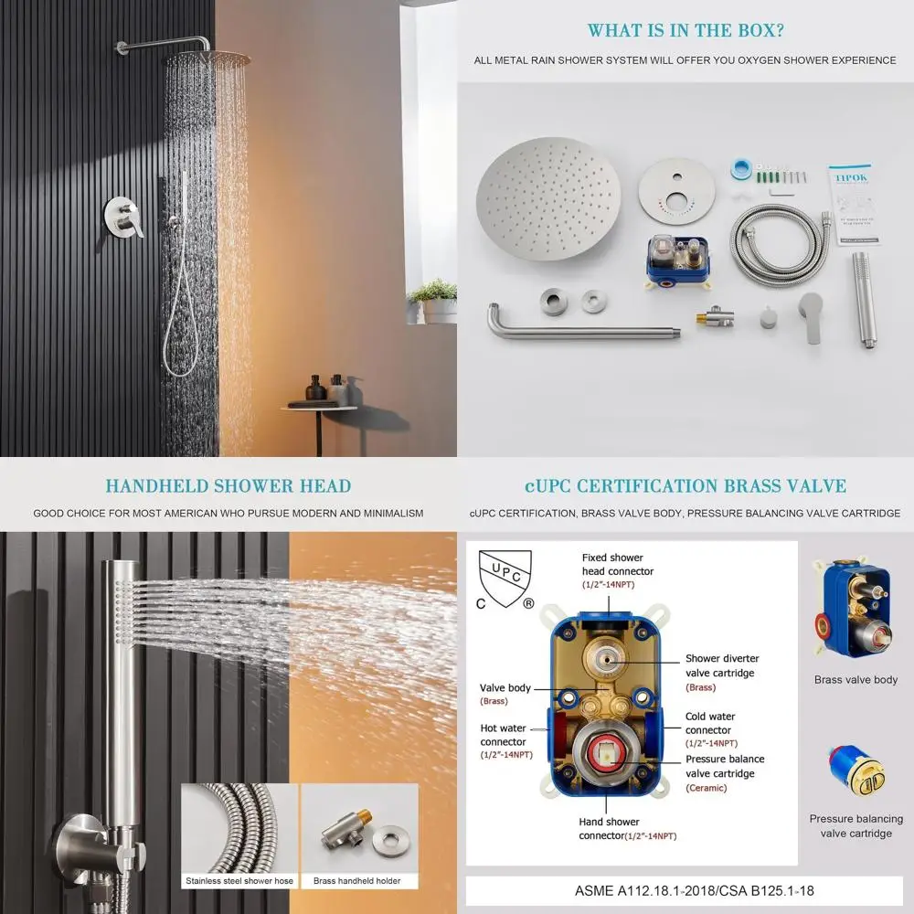 

12 Rain Shower Head with Handheld, Brushed Nickel Bathroom Shower System