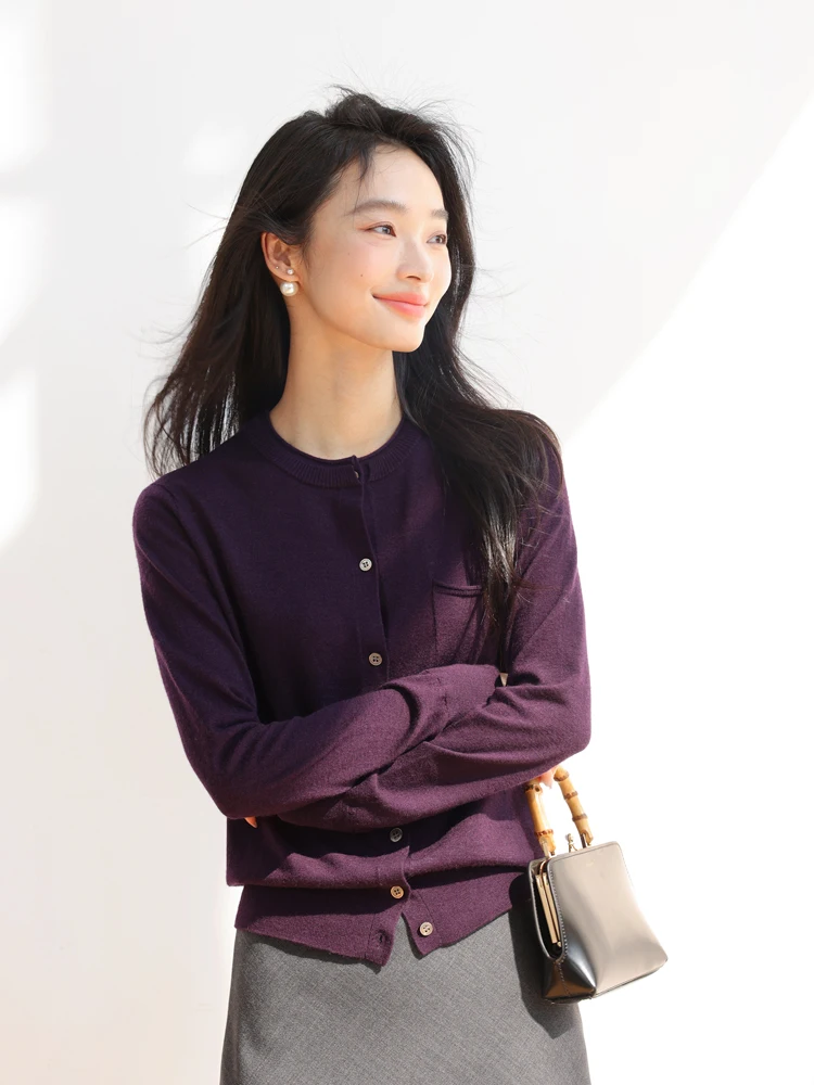 

Ele Knitted Cardigan Women's round Ne Button up Long Sve Camere Wool Blend Autumn New Sle Commute Sle Straight...