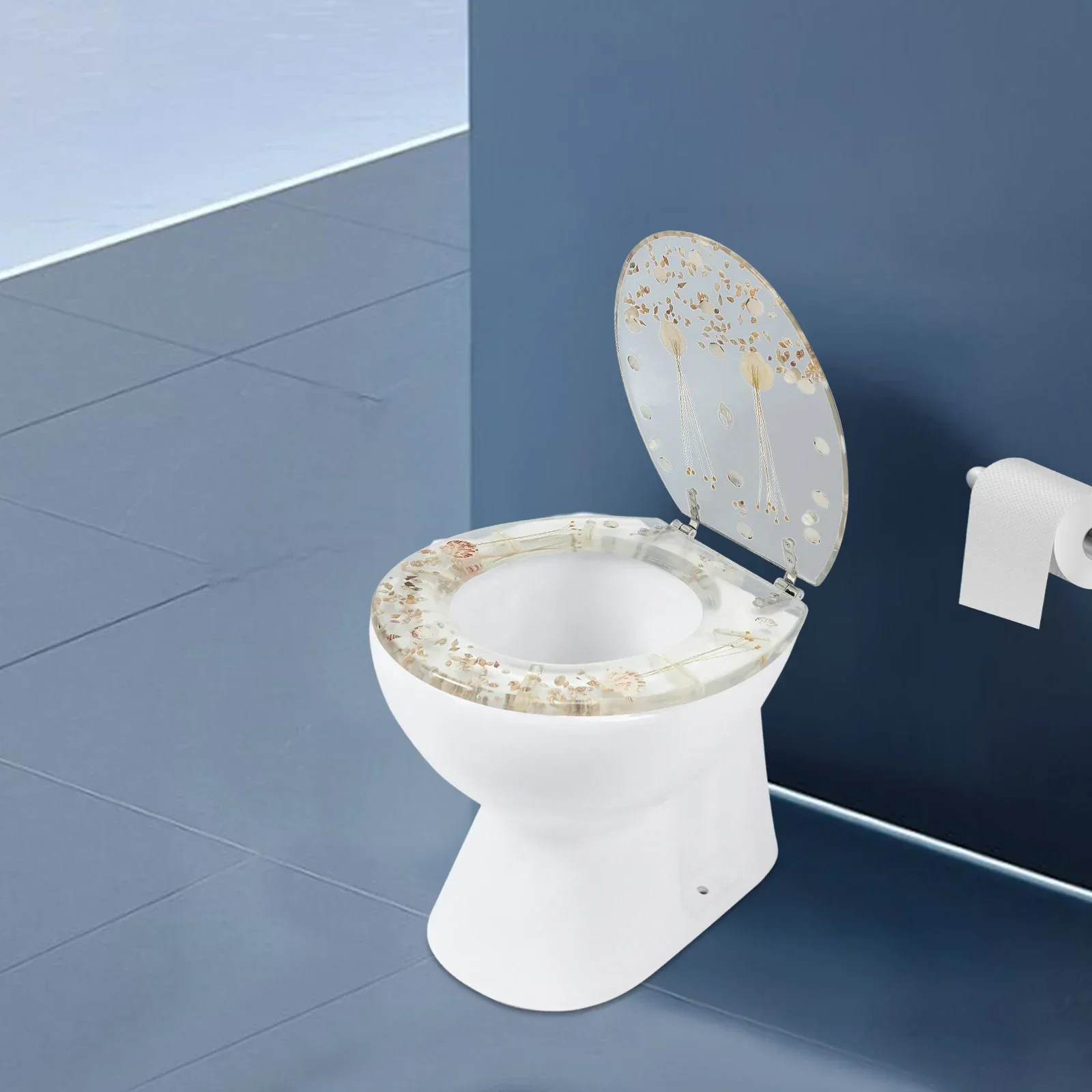 

Transparent Resin Toilet Seat 16.73 Inches X 13.98 Inch Heavy-duty Circular Seat with Mute Close & Stainless Steel Strong Hinges