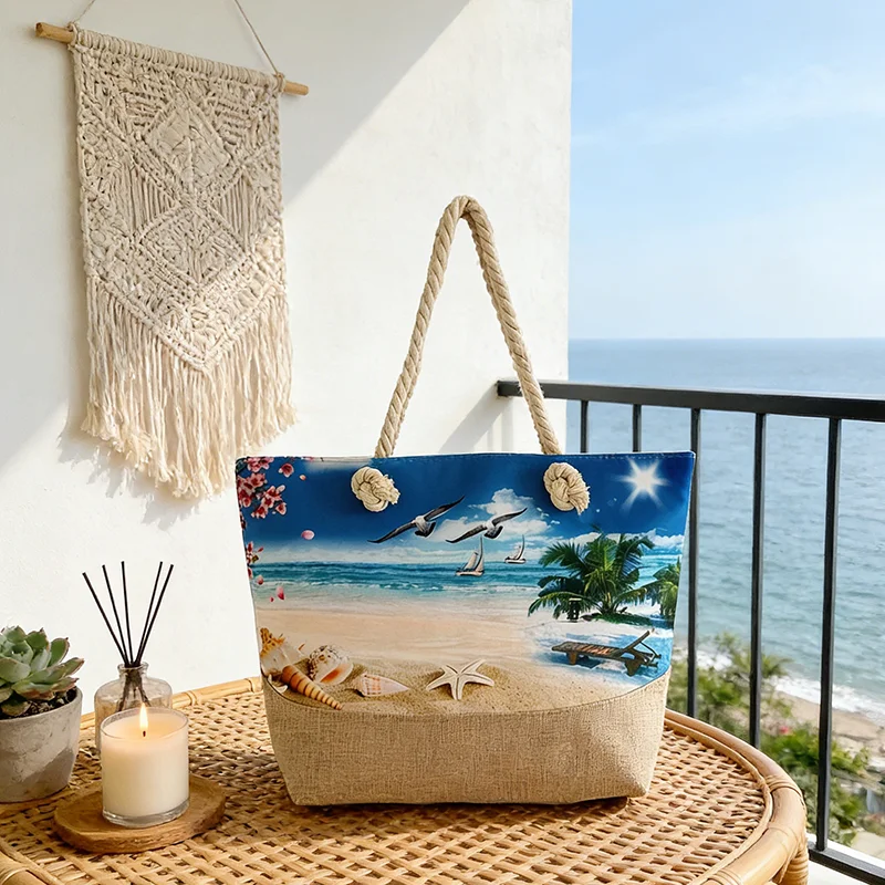 

Summer beach style women's shoulder bag, durable thick jute large-capacity portable women's tote bag, handbag