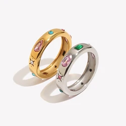 E.B.belle Rectangular Water Droplet Geometric Zircon Ring Hypoallergenic 18K Gold Plated 316L Stainless Steel Decoration